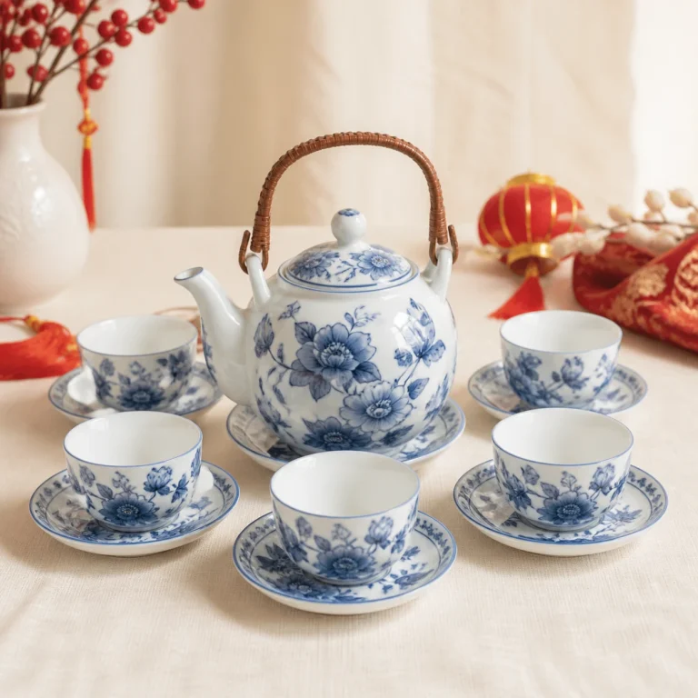 Bộ Ấm Chén Gốm Bát Tràng Cao Cấp Biếu Đối Tác