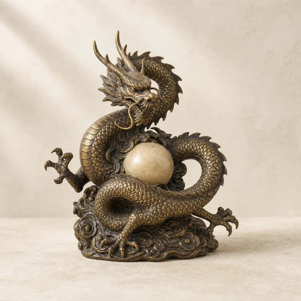Tượng Rồng Đồng Cuộn Ngọc